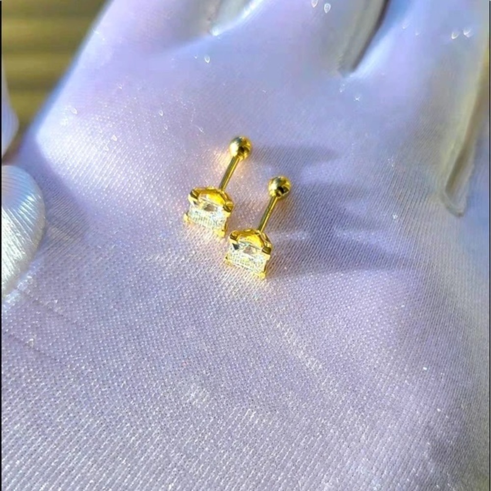 Solid 14k gold 4.5mm princess moissanite earrings